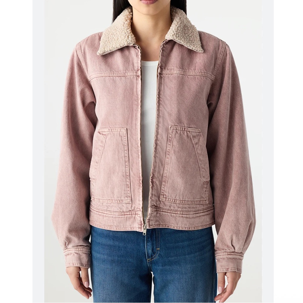 AMO Anthropologie Zoe Sherpa Lined Collar Zip Front Jacket in Tawny Pink Small